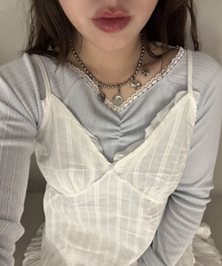 レースナローVネックトップス SKY BLUE