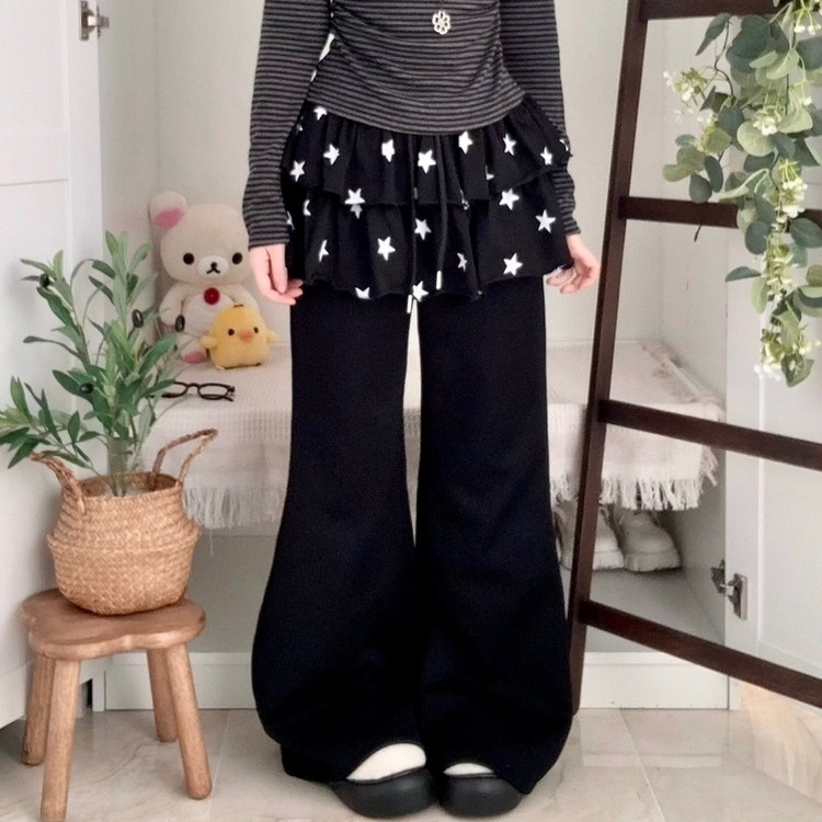 スターティアードスカートレイヤードパンツ BLACK