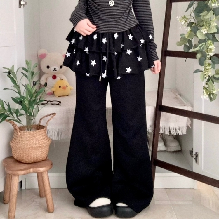 スターティアードスカートレイヤードパンツ BLACK