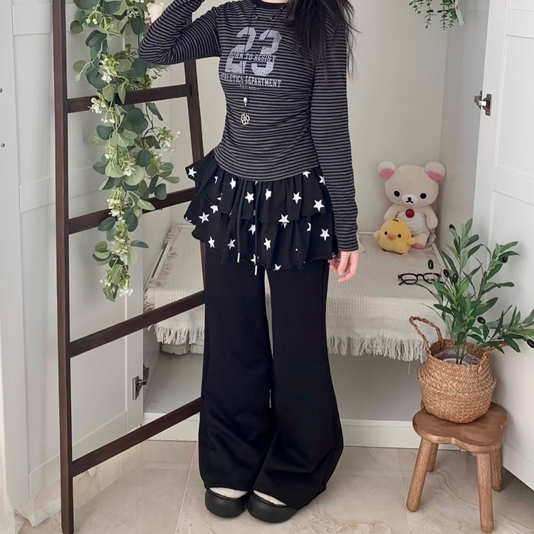 スターティアードスカートレイヤードパンツ BLACK