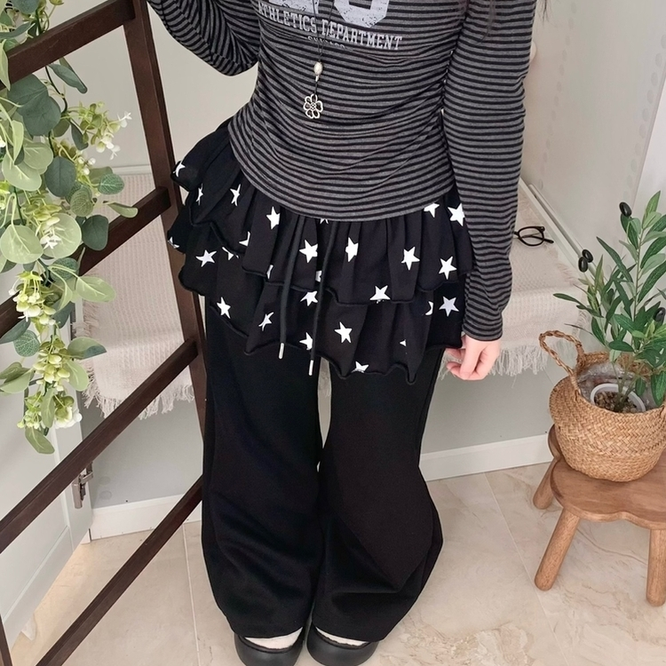 スターティアードスカートレイヤードパンツ BLACK