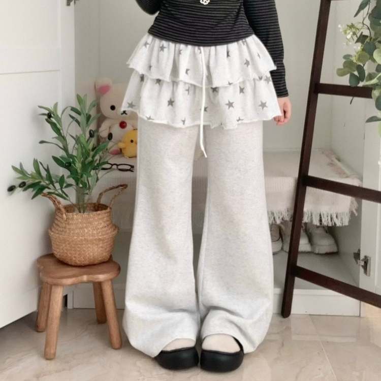 スターティアードスカートレイヤードパンツ MELANGE WHITE