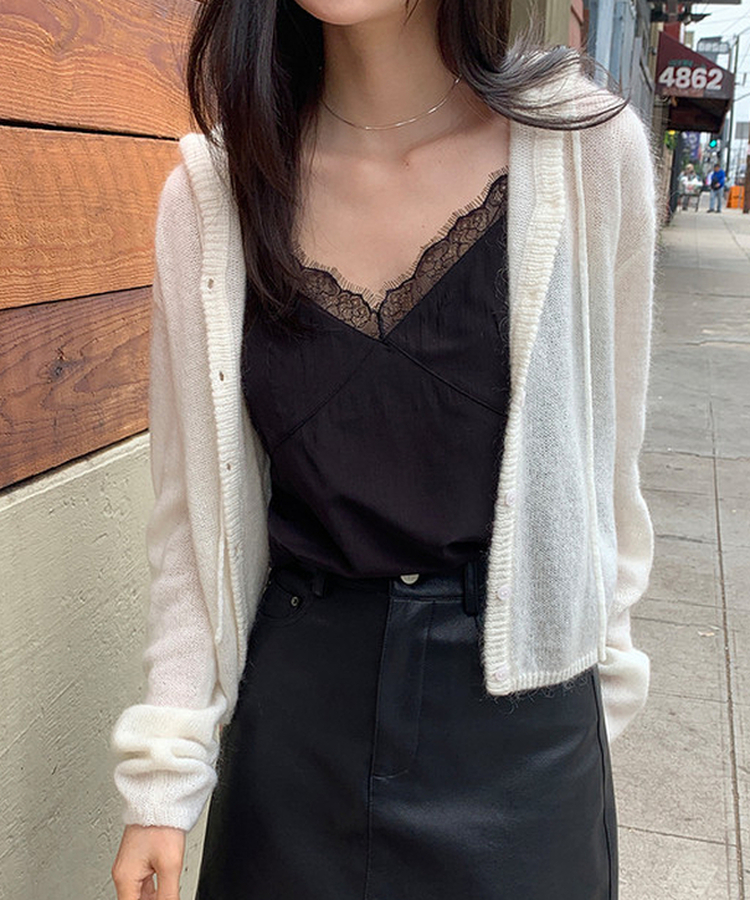 Vネックレースキャミソール BLACK