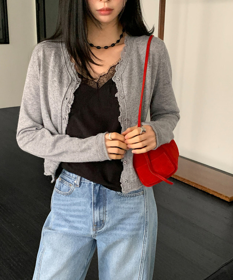 Vネックレースキャミソール BLACK