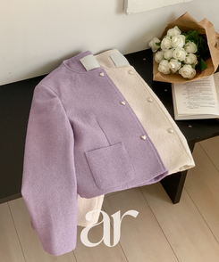 (ブランド工程/ハートボタンが輝く/春を抱くジャケット♥) ロエンミ ハートボタン 3ポケット ノーカラーツイードジャケット