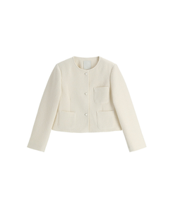 (ブランド工程/ハートボタンが輝く/春を抱くジャケット♥) ロエンミ ハートボタン 3ポケット ノーカラーツイードジャケット