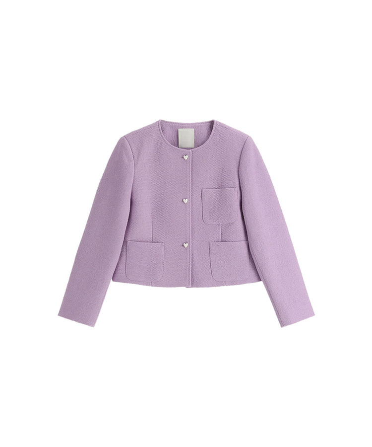 (ブランド工程/ハートボタンが輝く/春を抱くジャケット♥) ロエンミ ハートボタン 3ポケット ノーカラーツイードジャケット