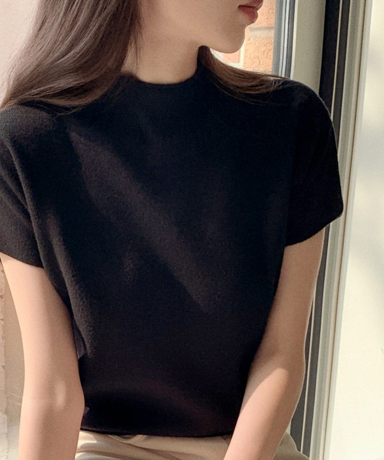 (通勤ルック＆フォーマルルック／きちんとフィット)   ローリング ビスコース ハーフネック キャップスリーブ ニット   BLACK