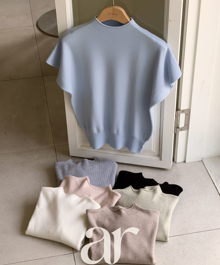 (通勤ルック＆フォーマルルック／きちんとフィット)   ローリング ビスコース ハーフネック キャップスリーブ ニット