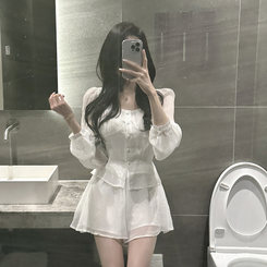 【SET】ボタンブラウス＋スカートパンツ WHITE