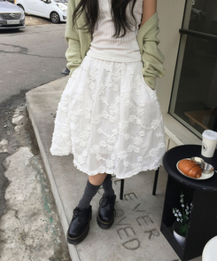 フローラルレースミディスカート WHITE