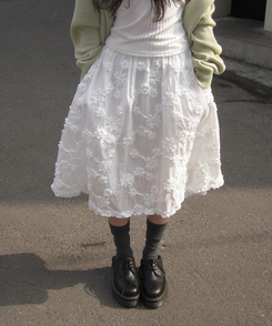 フローラルレースミディスカート WHITE