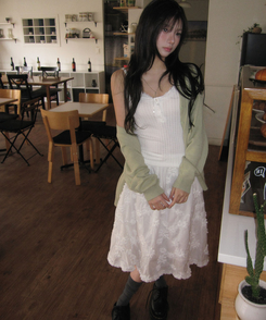 フローラルレースミディスカート WHITE