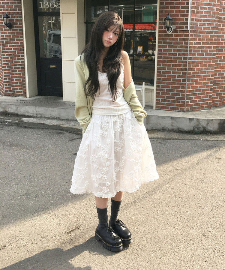フローラルレースミディスカート WHITE