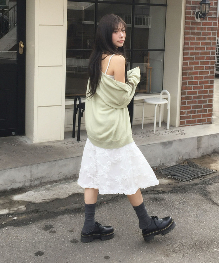 フローラルレースミディスカート WHITE