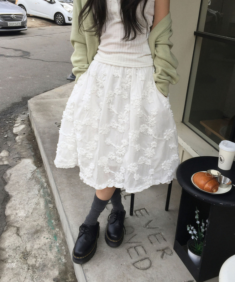 フローラルレースミディスカート WHITE