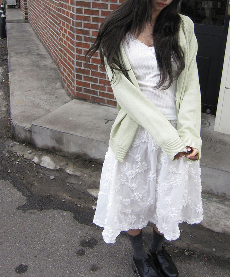 フローラルレースミディスカート WHITE