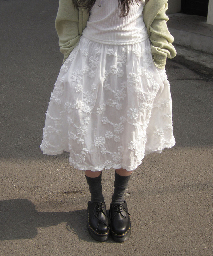 フローラルレースミディスカート WHITE