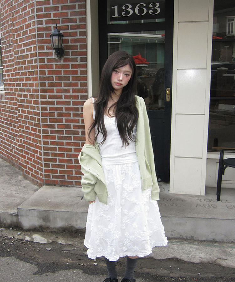 フローラルレースミディスカート WHITE