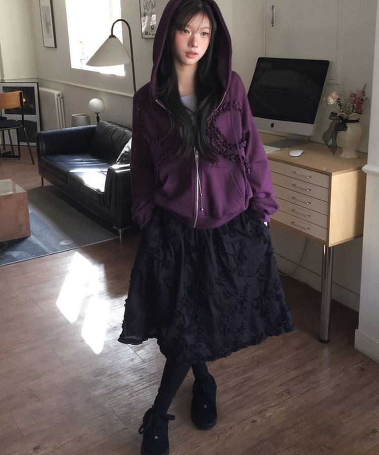 フローラルレースミディスカート BLACK