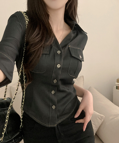 スリムフィット7分袖シャツ BLACK DENIM