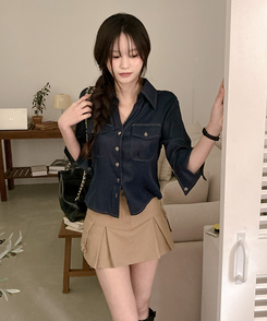 スリムフィット7分袖シャツ DEEP DENIM