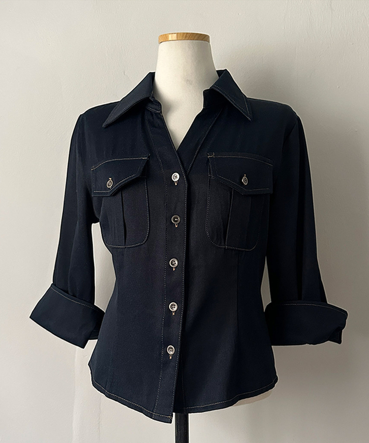 턴업 슬림핏 생지 커프스 7부 셔츠