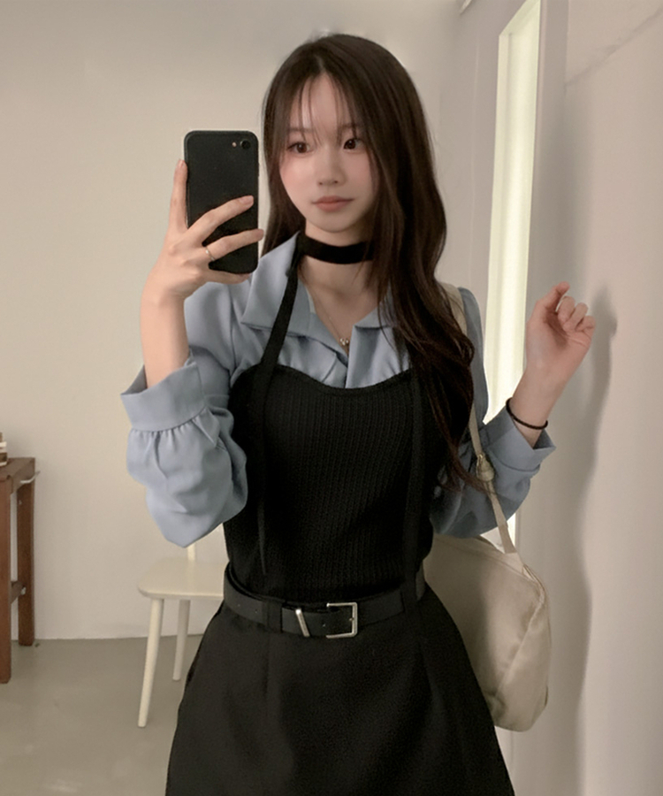 블러쉬 뷔스티에 레이어드 초커set 쉬폰 블라우스 소라