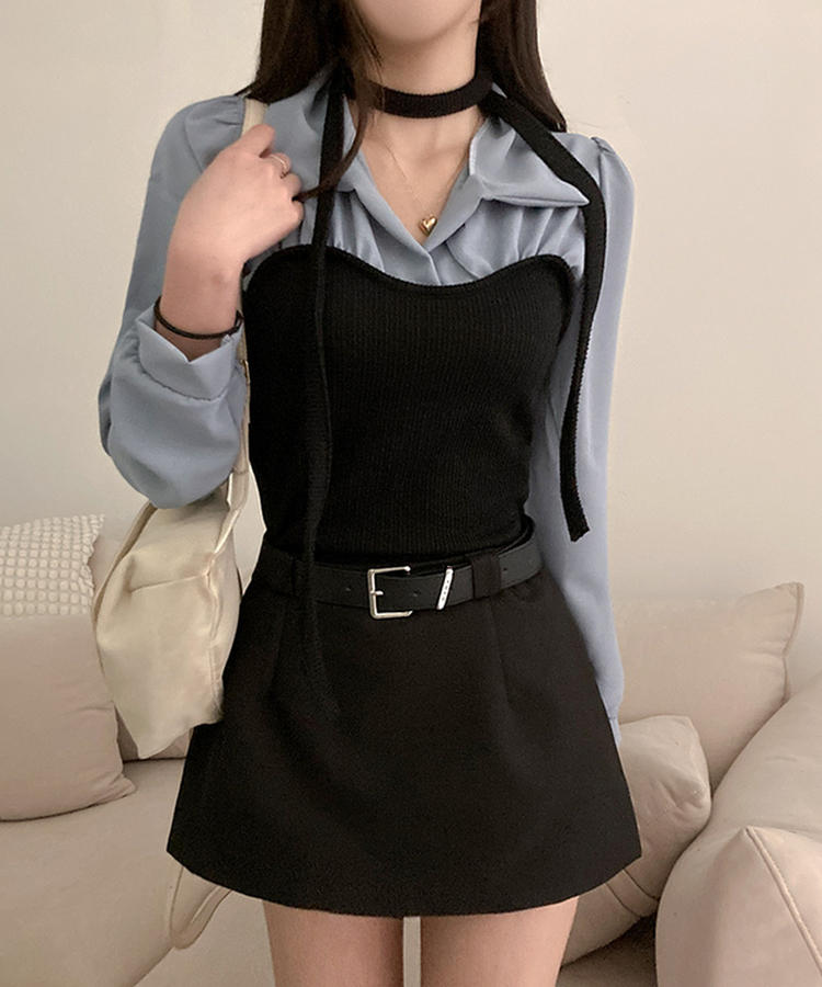 블러쉬 뷔스티에 레이어드 초커set 쉬폰 블라우스 소라