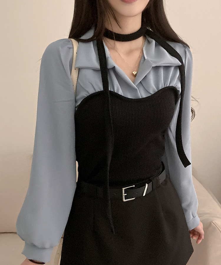 블러쉬 뷔스티에 레이어드 초커set 쉬폰 블라우스 소라
