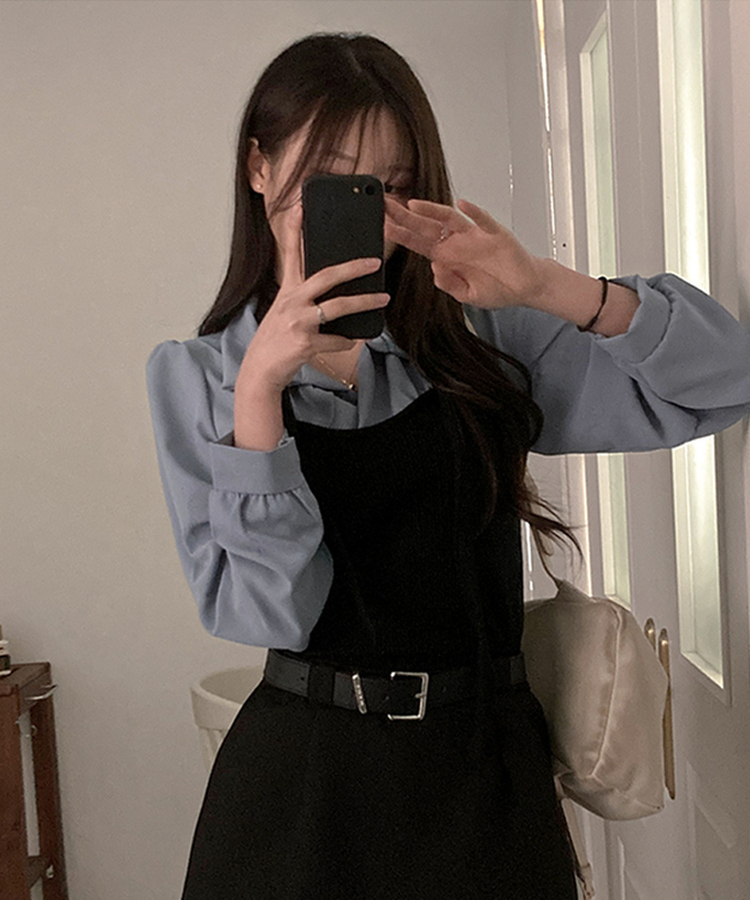 블러쉬 뷔스티에 레이어드 초커set 쉬폰 블라우스 소라