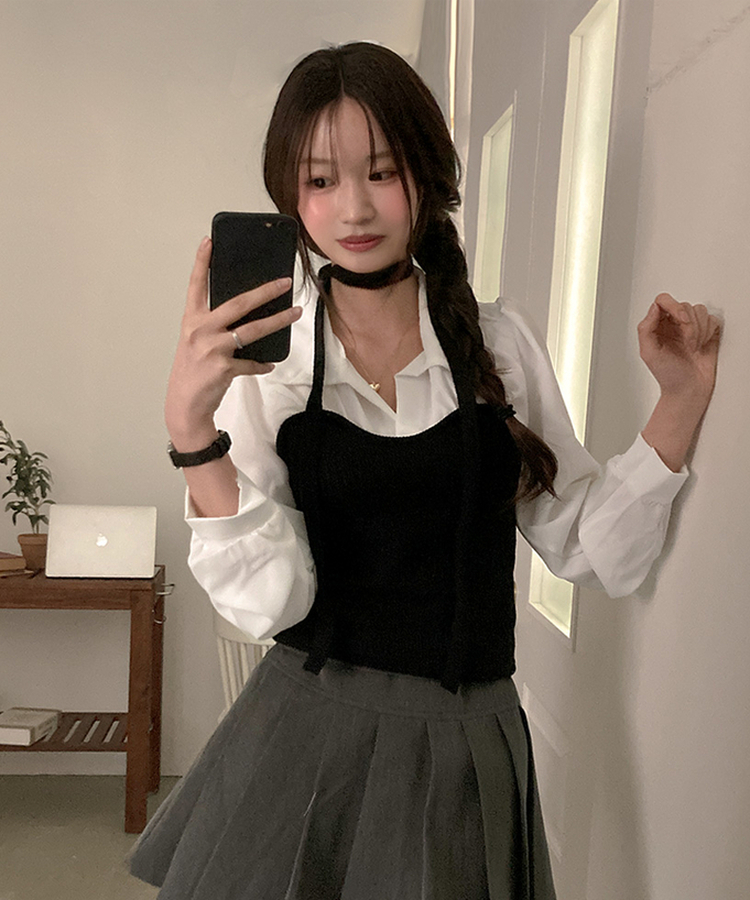 블러쉬 뷔스티에 레이어드 초커set 쉬폰 블라우스 화이트