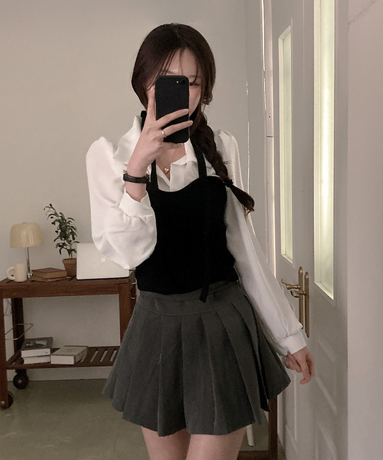 블러쉬 뷔스티에 레이어드 초커set 쉬폰 블라우스 화이트