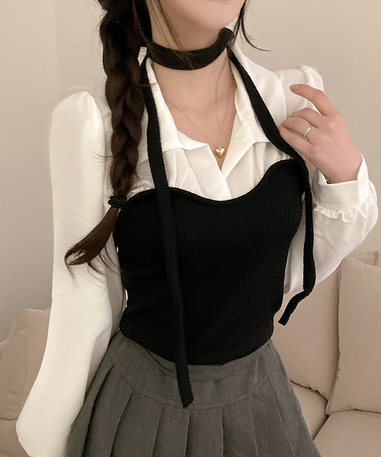 블러쉬 뷔스티에 레이어드 초커set 쉬폰 블라우스 화이트