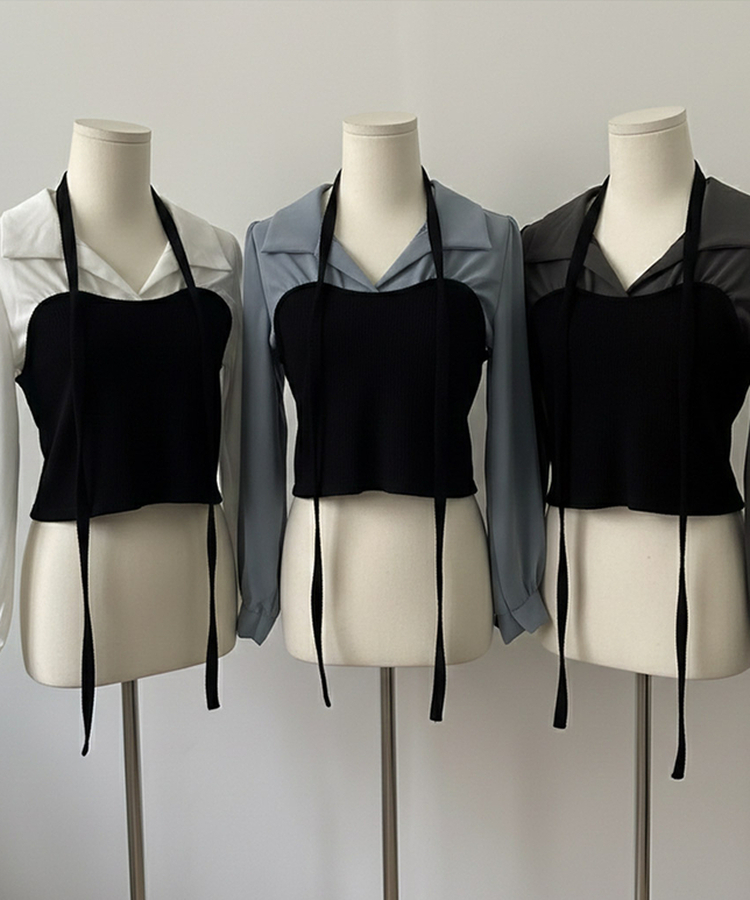 블러쉬 뷔스티에 레이어드 초커set 쉬폰 블라우스