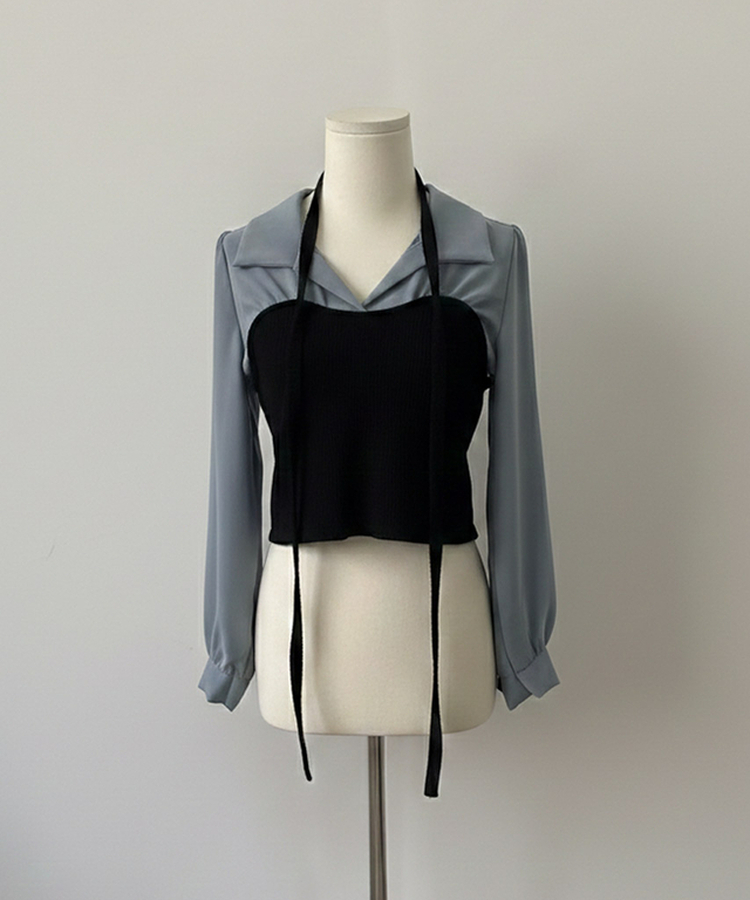 블러쉬 뷔스티에 레이어드 초커set 쉬폰 블라우스