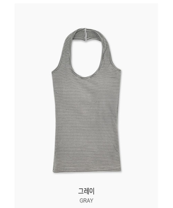 【カップ付き】ストライプスリムホルターキャミソール