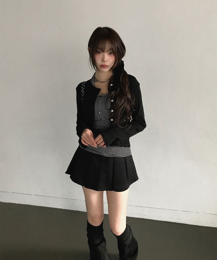 【カップ付き】ストライプスリムホルターキャミソール BLACK