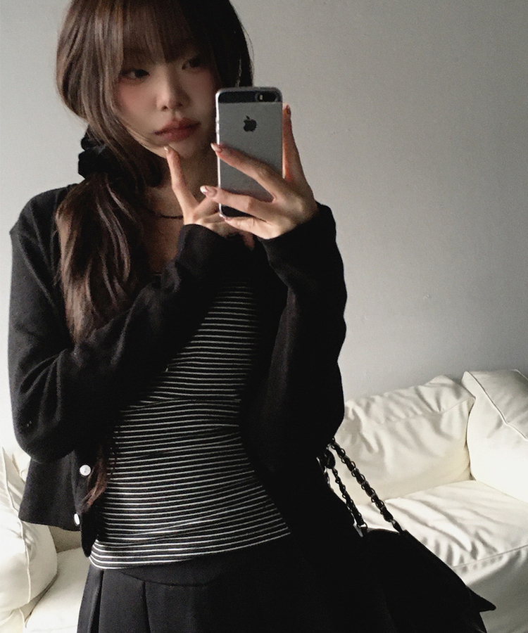 【カップ付き】ストライプスリムホルターキャミソール BLACK