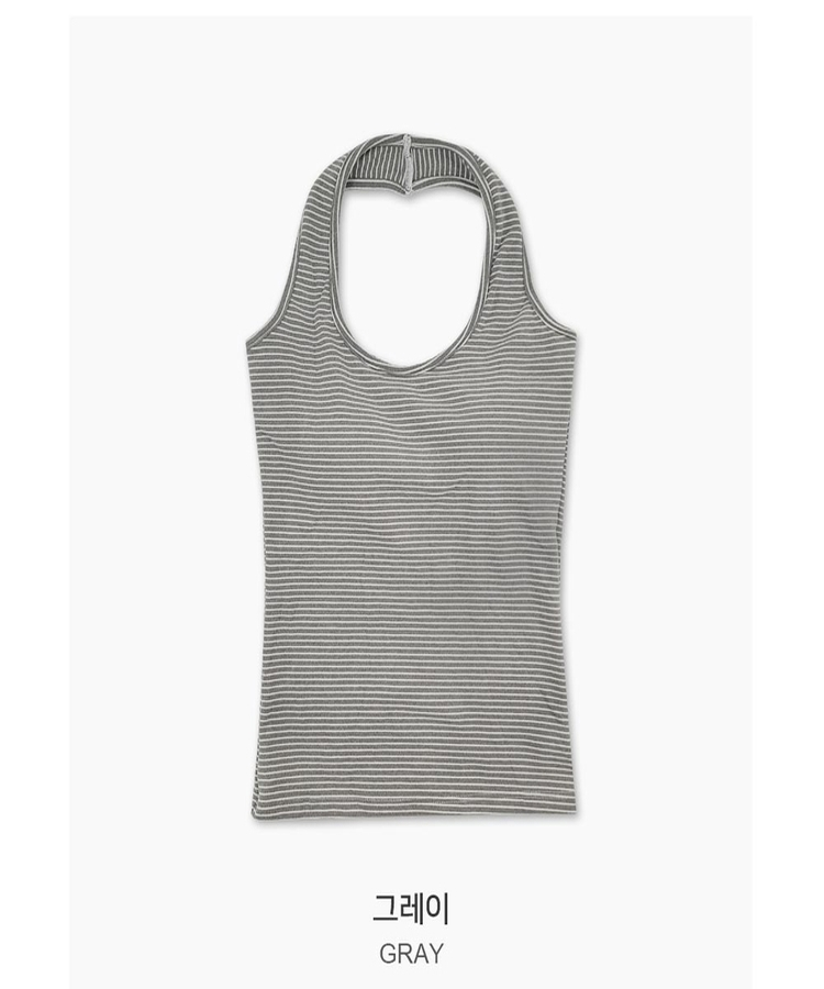 【カップ付き】ストライプスリムホルターキャミソール