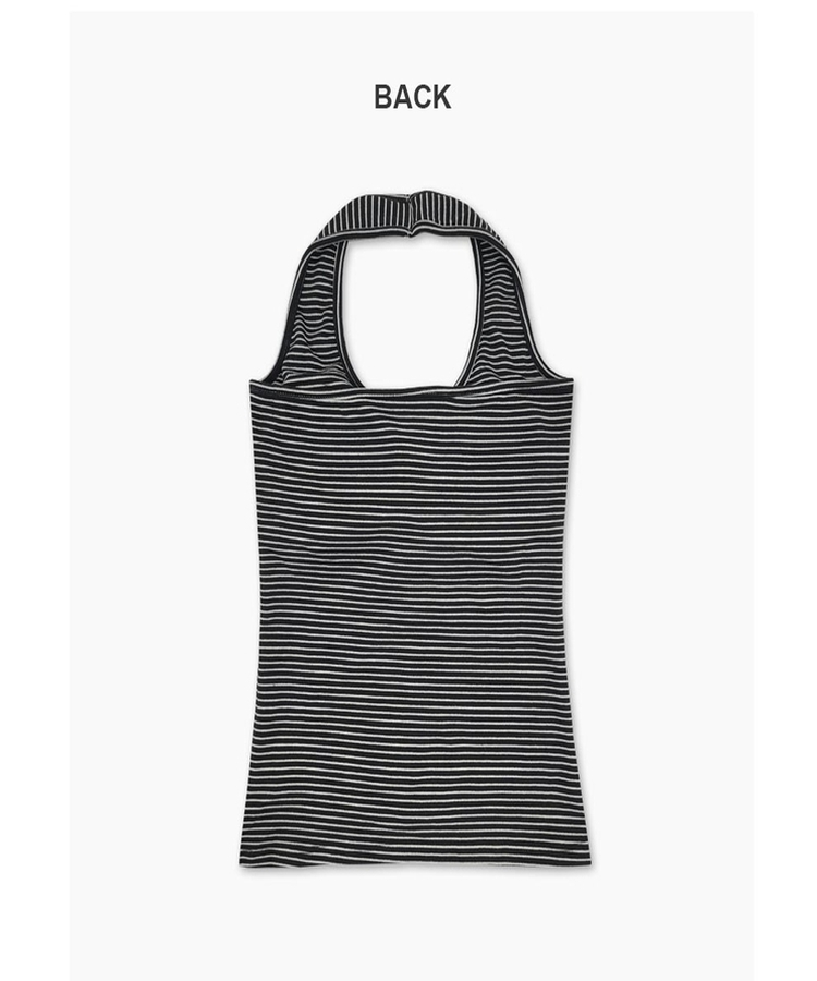 【カップ付き】ストライプスリムホルターキャミソール