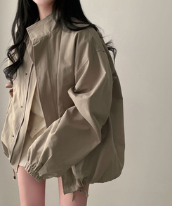 이브니 탄탄 오버핏 스트링 코튼 야상 남녀공용 점퍼 자켓 카키베이지