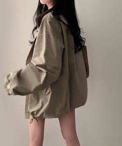 이브니 탄탄 오버핏 스트링 코튼 야상 남녀공용 점퍼 자켓 카키베이지