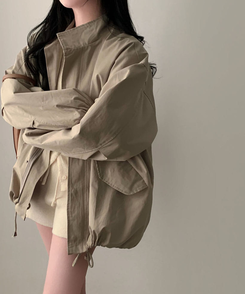 이브니 탄탄 오버핏 스트링 코튼 야상 남녀공용 점퍼 자켓 카키베이지