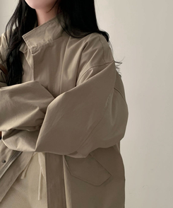 이브니 탄탄 오버핏 스트링 코튼 야상 남녀공용 점퍼 자켓 카키베이지