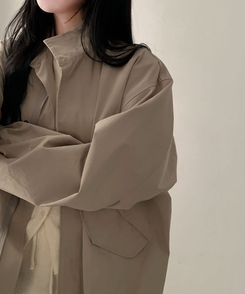 이브니 탄탄 오버핏 스트링 코튼 야상 남녀공용 점퍼 자켓 카키베이지