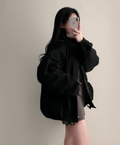 이브니 탄탄 오버핏 스트링 코튼 야상 남녀공용 점퍼 자켓 블랙