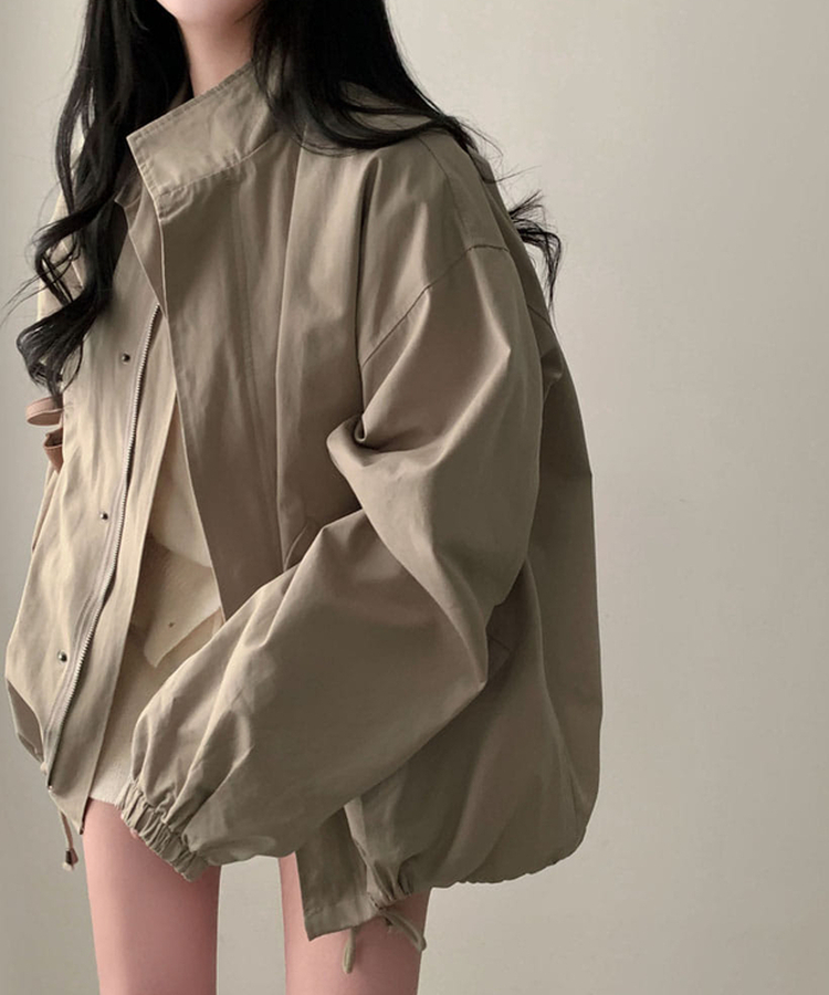 이브니 탄탄 오버핏 스트링 코튼 야상 남녀공용 점퍼 자켓 카키베이지