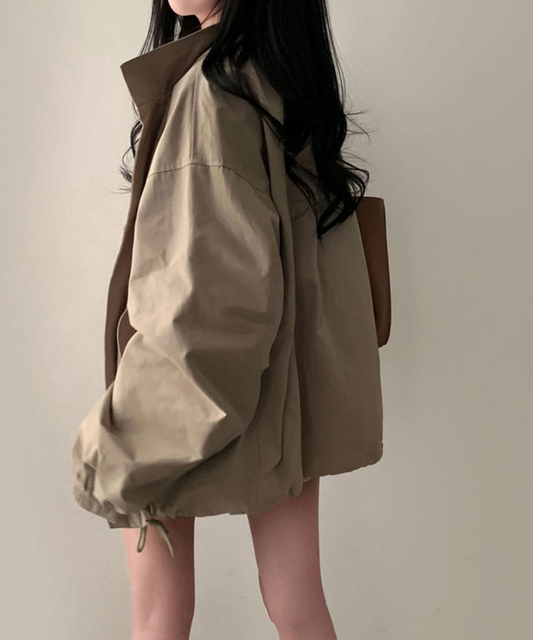 이브니 탄탄 오버핏 스트링 코튼 야상 남녀공용 점퍼 자켓 카키베이지