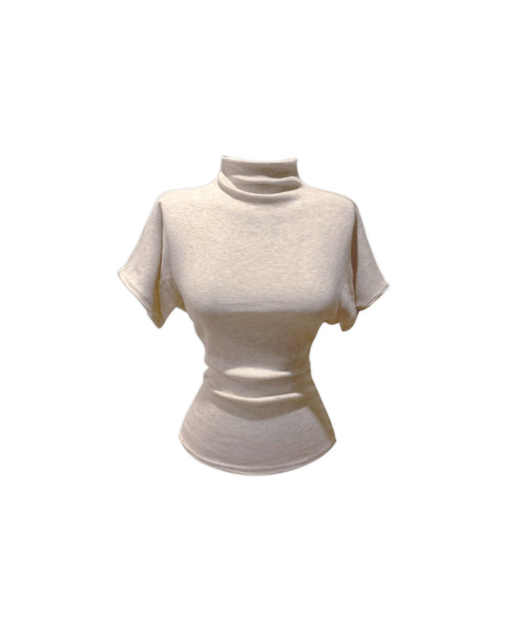 ハーフネックボカシスリム半袖ニット(5color)